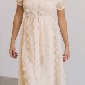 Baltic Born Darbi Floral Dot Midi Dress | Size Small | Cream | Bridal